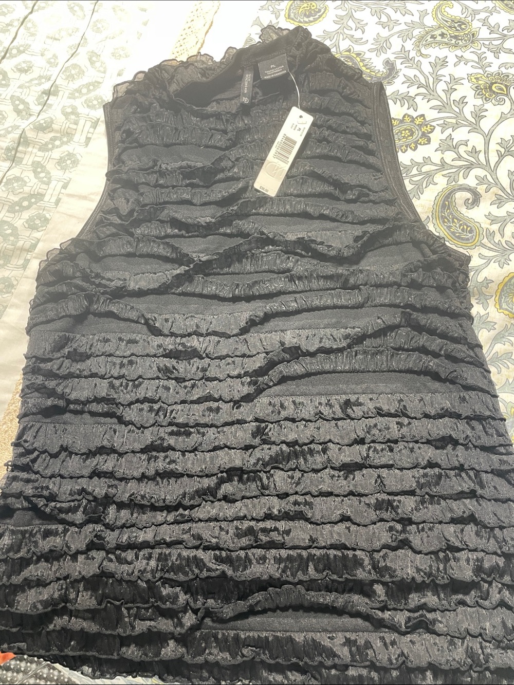 new directions Black Ruffled Sleeveless Top